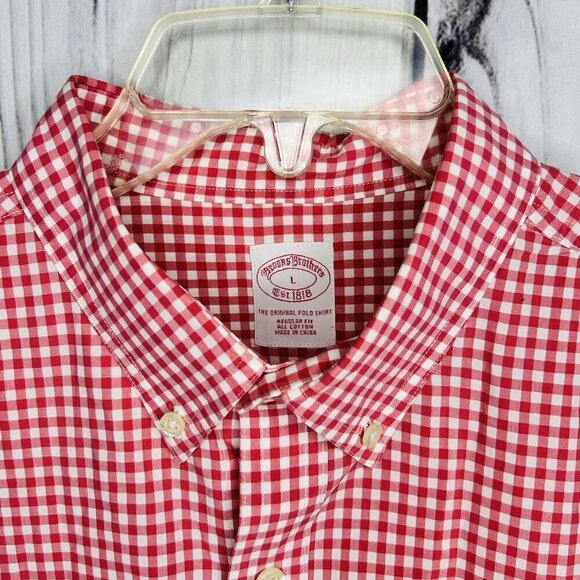 Brooks Brothers Button Down Shirt Mens Sz L Red White Gingham Check Regular Fit - Picture 4 of 7